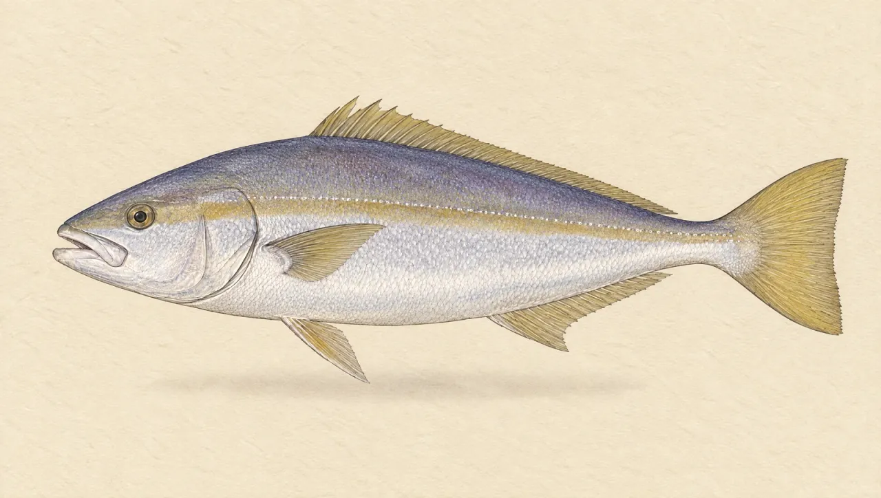 Illustrated natural history plate of a mulloway, Argyrosomus japonicus, in side profile