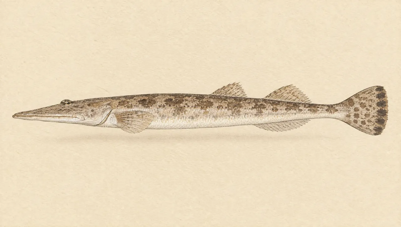 Illustrated natural history plate of a sand flathead, Platycephalus bassensis, in side profile