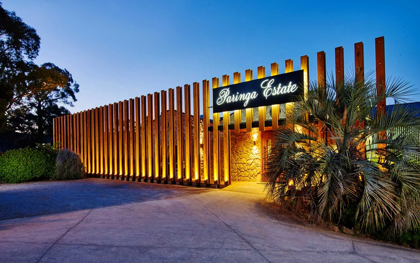 Paringa Estate sign and cellar door entrance at Red Hill South, Mornington Peninsula
